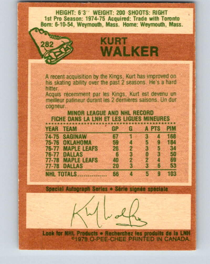 1978-79 O-Pee-Chee #282 Kurt Walker RC Rookie Kings V24839