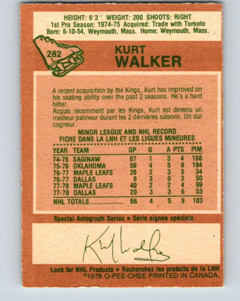 1978-79 O-Pee-Chee #282 Kurt Walker RC Rookie Kings V24842