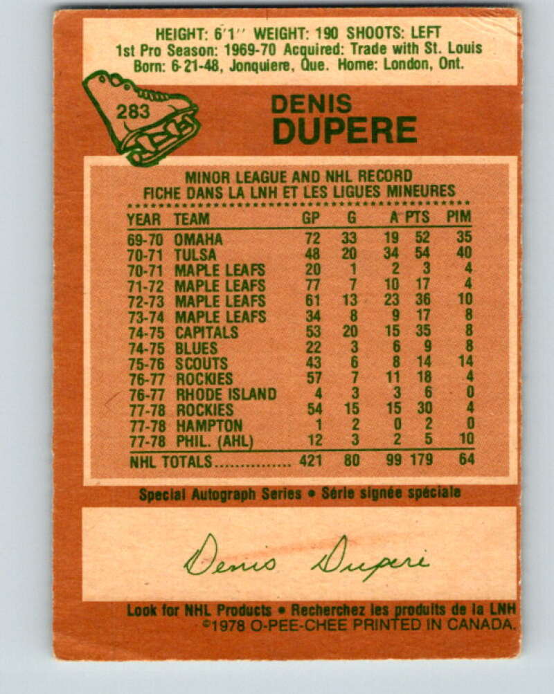 1978-79 O-Pee-Chee #283 Denis Dupere Colorado Rockies V24845