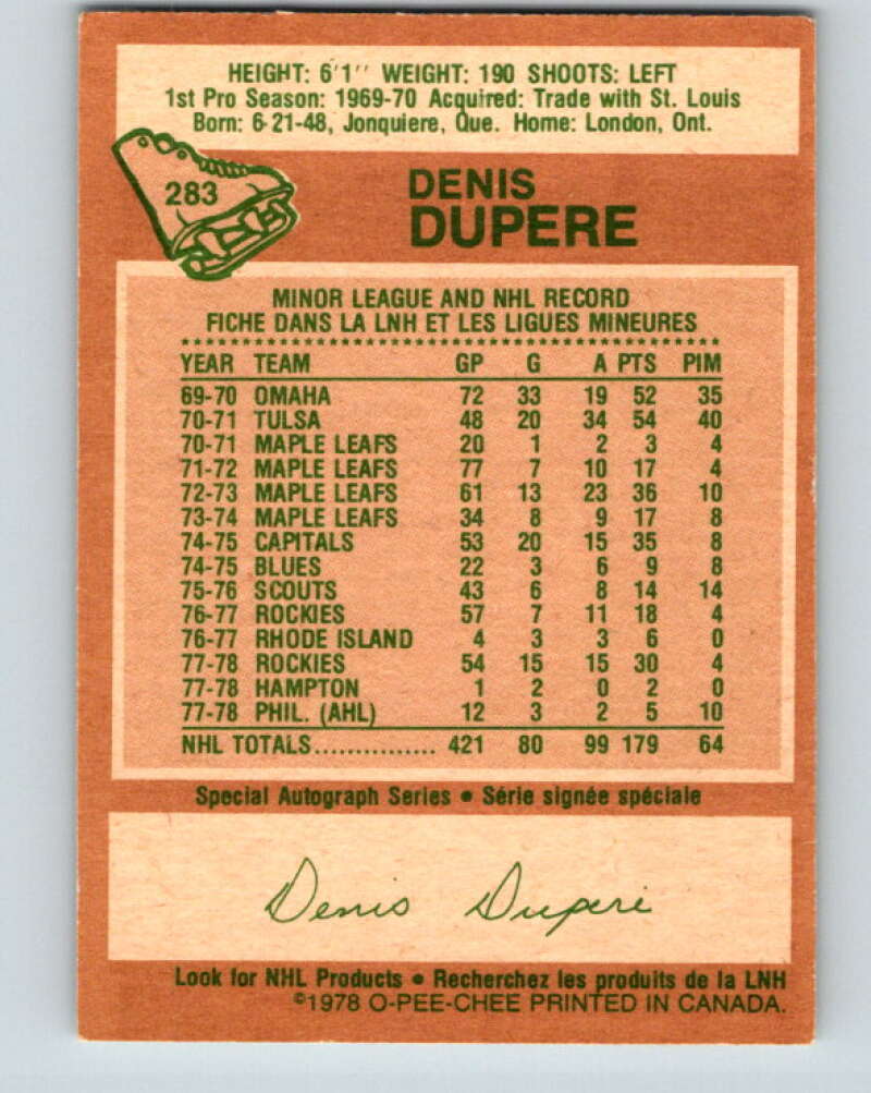 1978-79 O-Pee-Chee #283 Denis Dupere Colorado Rockies V24847