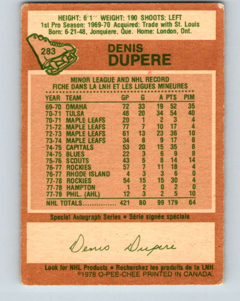1978-79 O-Pee-Chee #283 Denis Dupere Colorado Rockies V24848