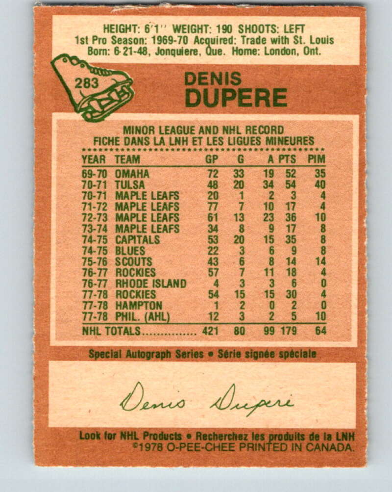 1978-79 O-Pee-Chee #283 Denis Dupere Colorado Rockies V24850