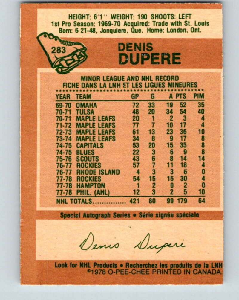 1978-79 O-Pee-Chee #283 Denis Dupere Colorado Rockies V24852