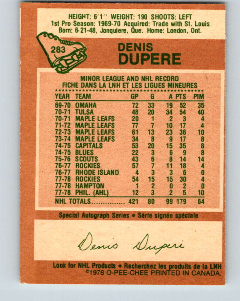 1978-79 O-Pee-Chee #283 Denis Dupere Colorado Rockies V24853
