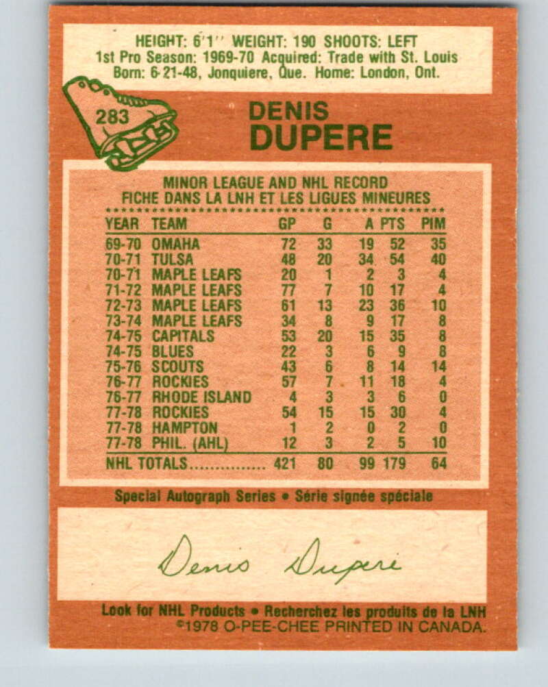 1978-79 O-Pee-Chee #283 Denis Dupere Colorado Rockies V24859