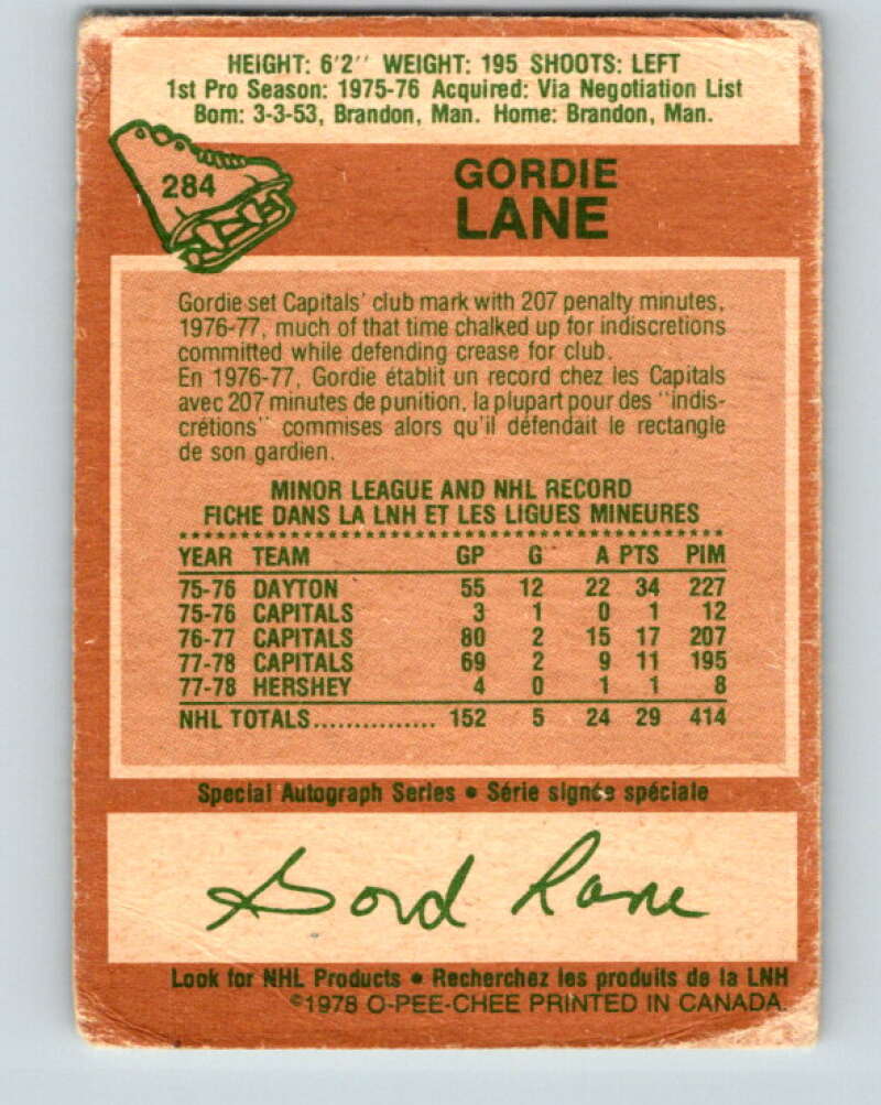 1978-79 O-Pee-Chee #284 Gord Lane Washington Capitals V24860