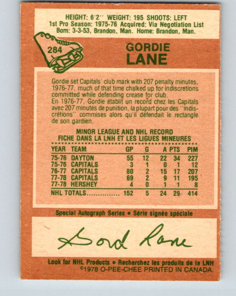 1978-79 O-Pee-Chee #284 Gord Lane Washington Capitals V24862