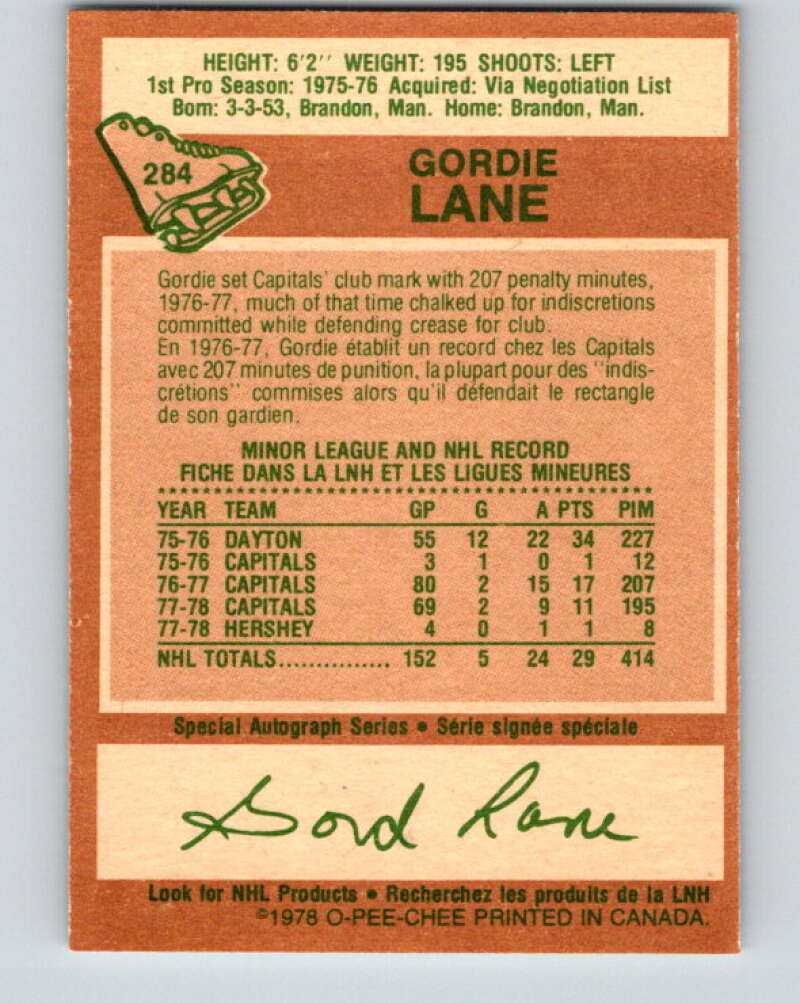 1978-79 O-Pee-Chee #284 Gord Lane Washington Capitals V24863