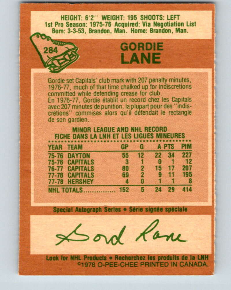 1978-79 O-Pee-Chee #284 Gord Lane Washington Capitals V24866