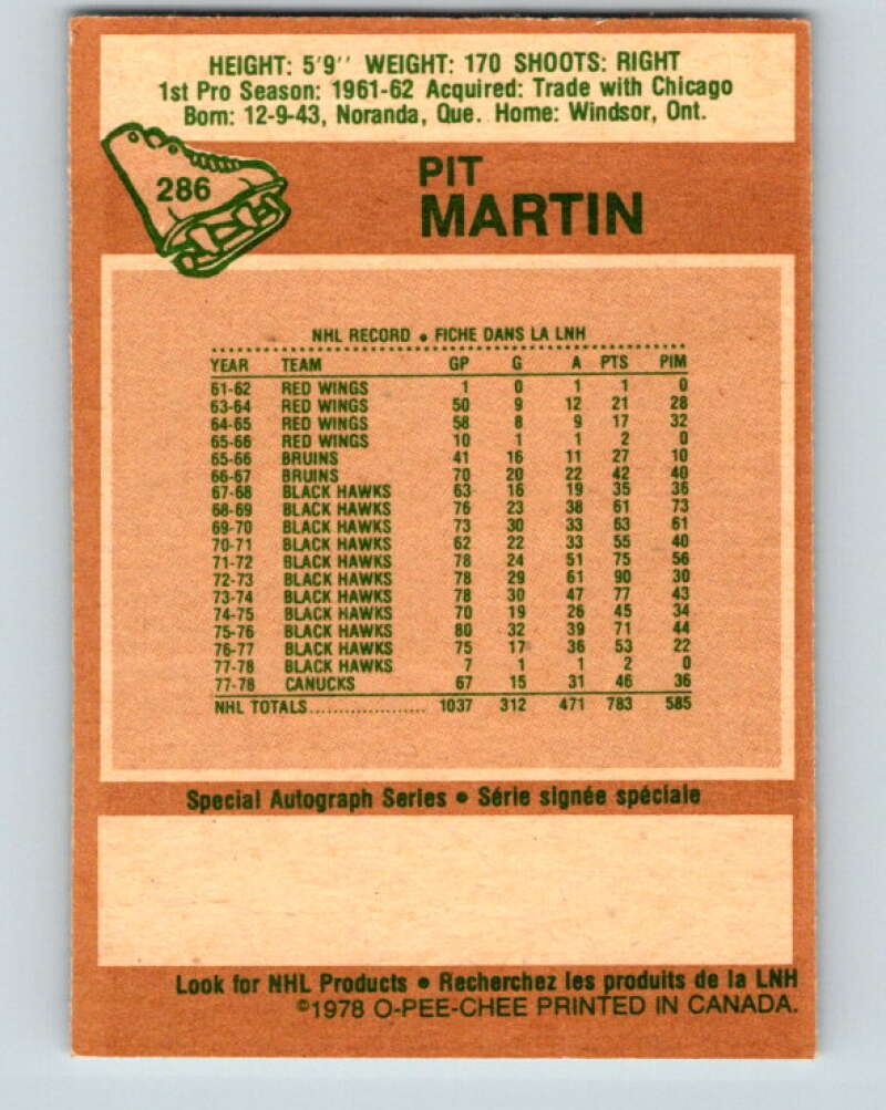 1978-79 O-Pee-Chee #286 Pit Martin Vancouver Canucks V24891