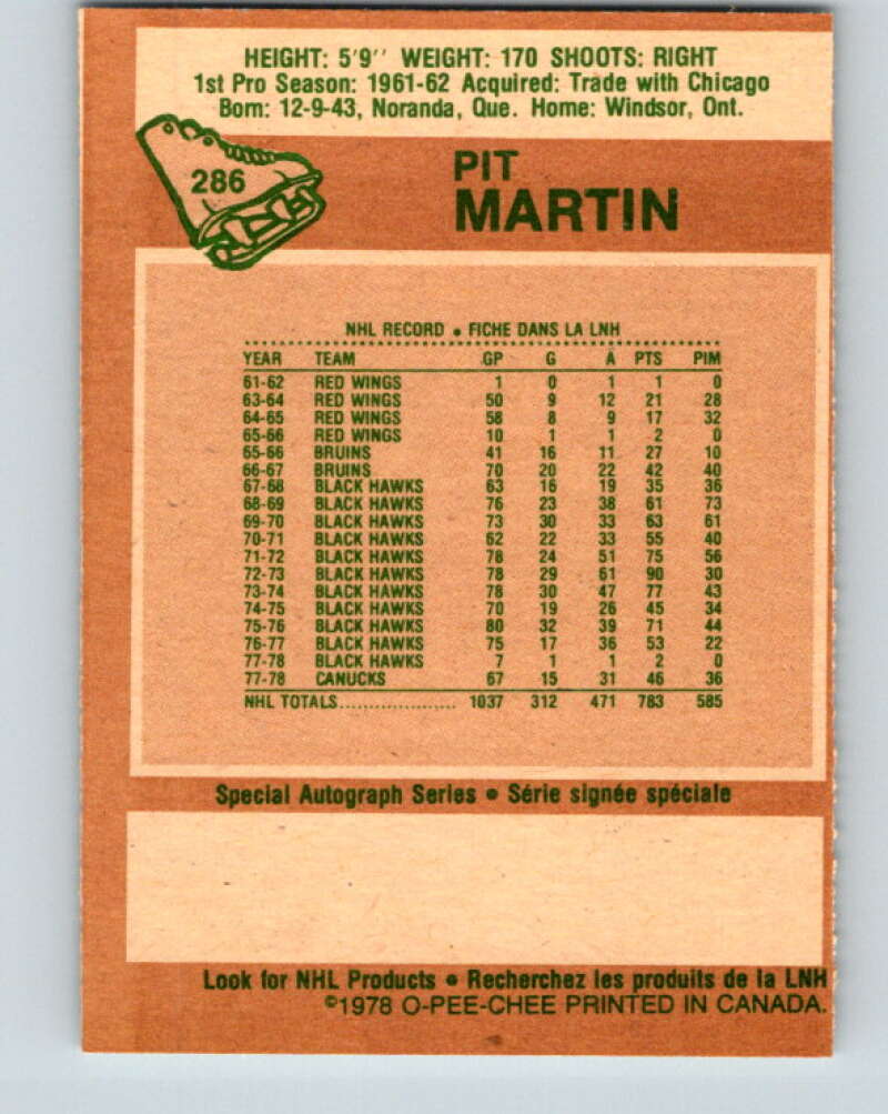 1978-79 O-Pee-Chee #286 Pit Martin Vancouver Canucks V24898