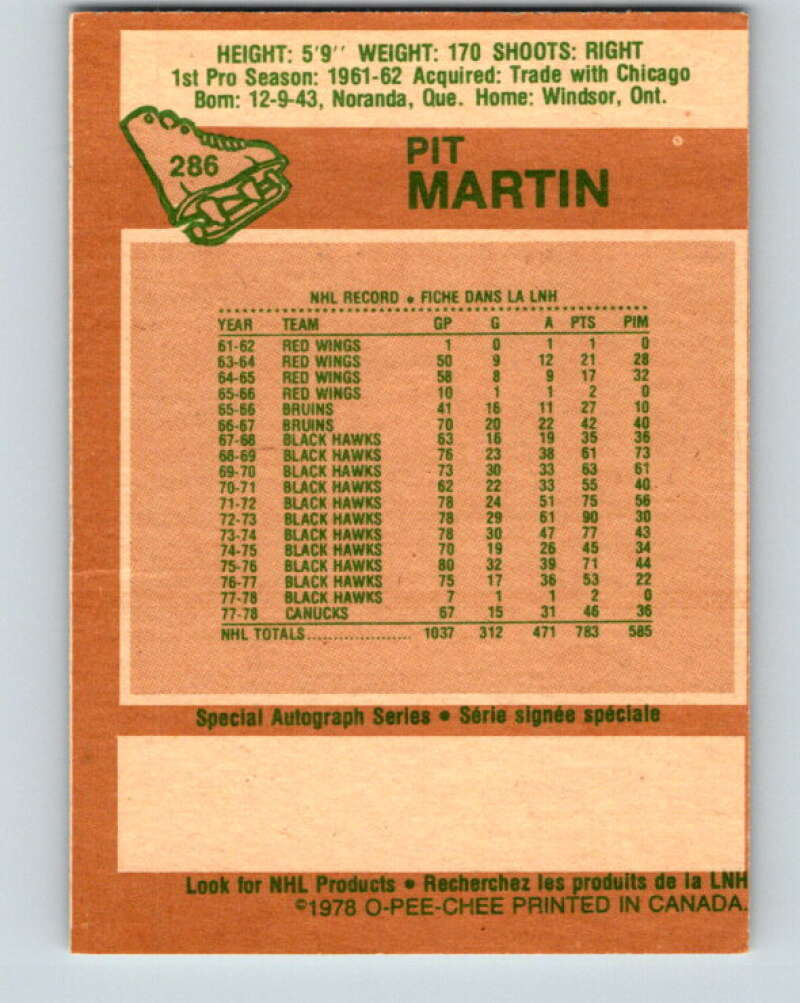 1978-79 O-Pee-Chee #286 Pit Martin Vancouver Canucks V24900