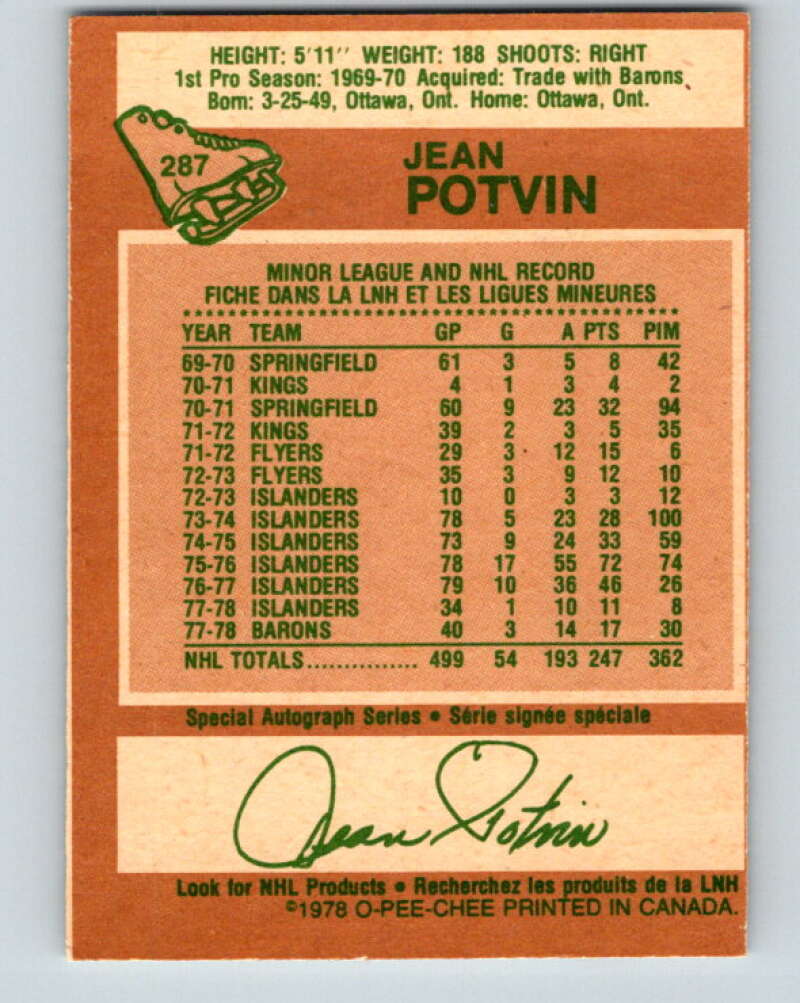 1978-79 O-Pee-Chee #287 Jean Potvin Minnesota North Stars V24909
