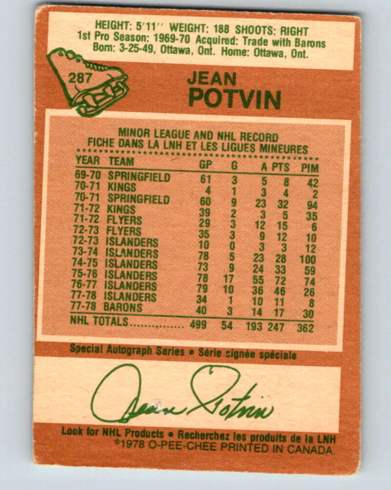 1978-79 O-Pee-Chee #287 Jean Potvin Minnesota North Stars V24911
