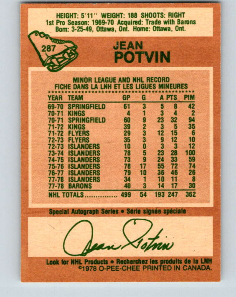 1978-79 O-Pee-Chee #287 Jean Potvin Minnesota North Stars V24913