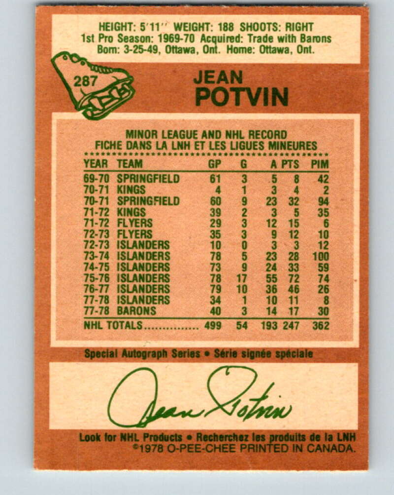1978-79 O-Pee-Chee #287 Jean Potvin Minnesota North Stars V24914
