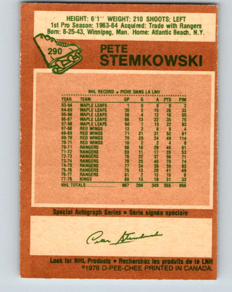 1978-79 O-Pee-Chee #290 Pete Stemkowski Los Angeles Kings V24948