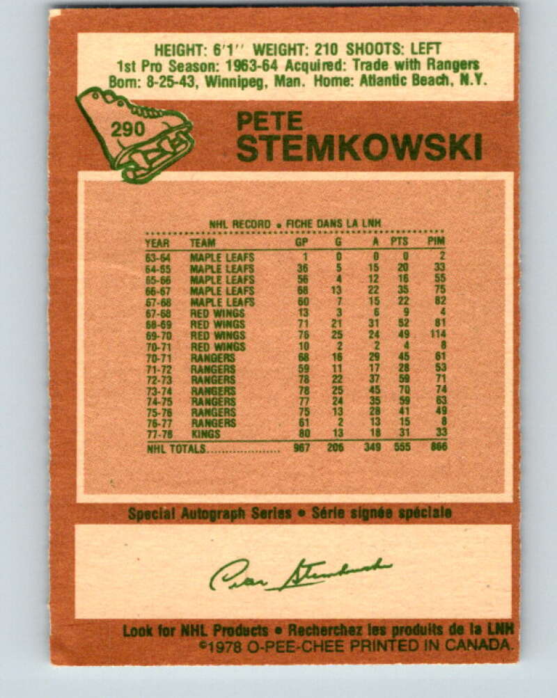 1978-79 O-Pee-Chee #290 Pete Stemkowski Los Angeles Kings V24950