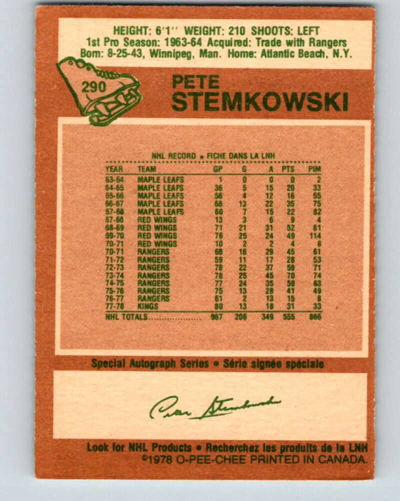 1978-79 O-Pee-Chee #290 Pete Stemkowski Los Angeles Kings V24956