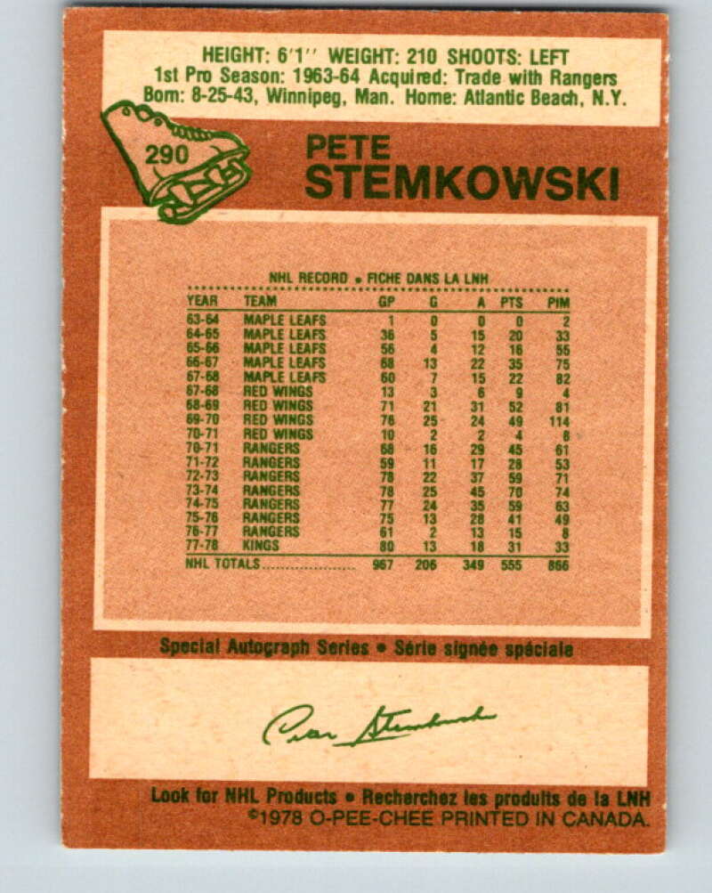 1978-79 O-Pee-Chee #290 Pete Stemkowski Los Angeles Kings V24960