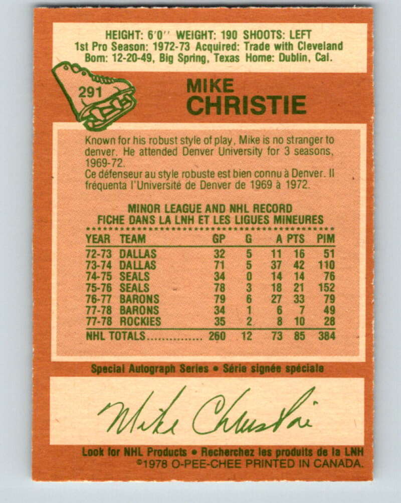 1978-79 O-Pee-Chee #291 Mike Christie Colorado Rockies V24963