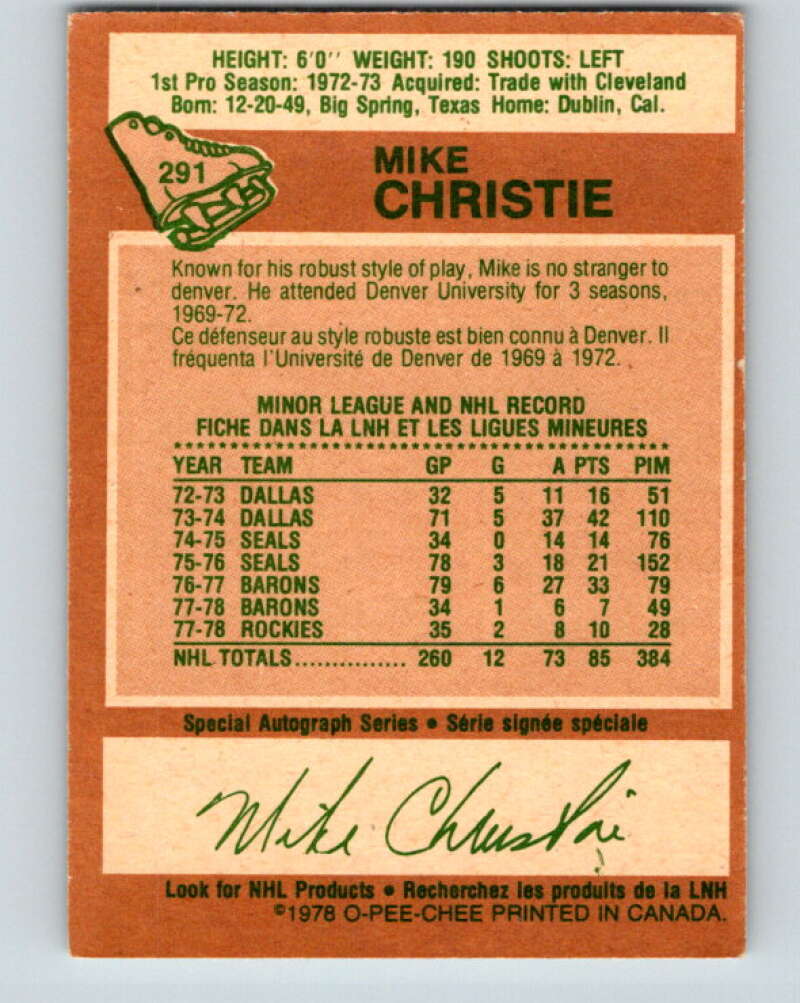 1978-79 O-Pee-Chee #291 Mike Christie Colorado Rockies V24966