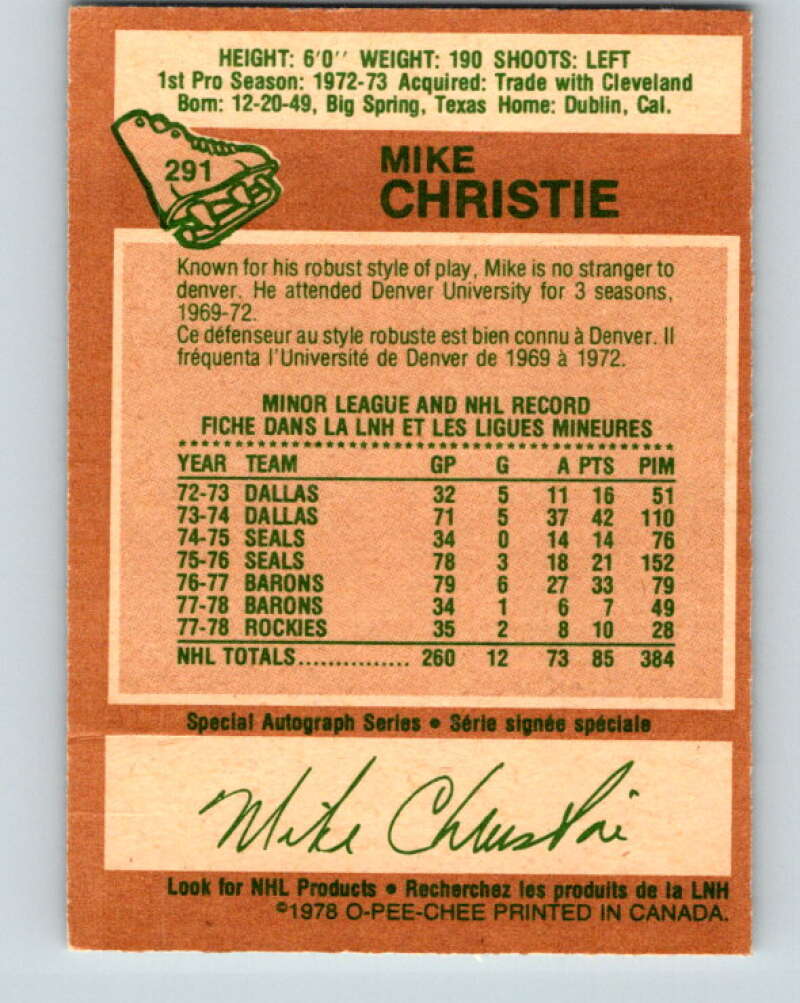 1978-79 O-Pee-Chee #291 Mike Christie Colorado Rockies V24973