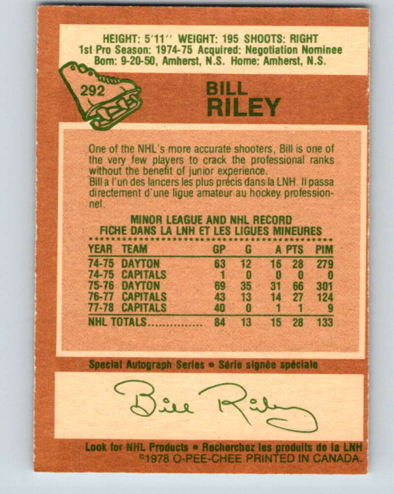 1978-79 O-Pee-Chee #292 Bill Riley Washington Capitals V24975