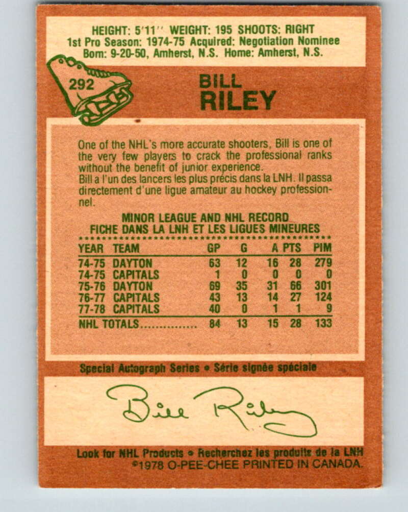 1978-79 O-Pee-Chee #292 Bill Riley Washington Capitals V24977