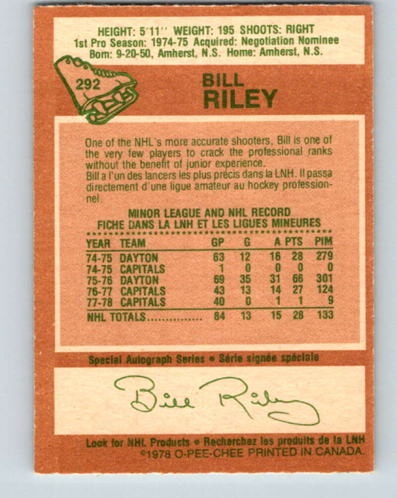 1978-79 O-Pee-Chee #292 Bill Riley Washington Capitals V24978