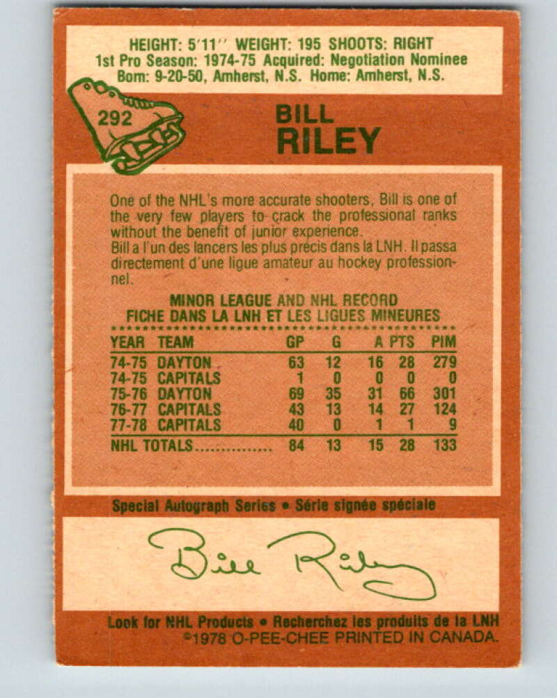 1978-79 O-Pee-Chee #292 Bill Riley Washington Capitals V24981