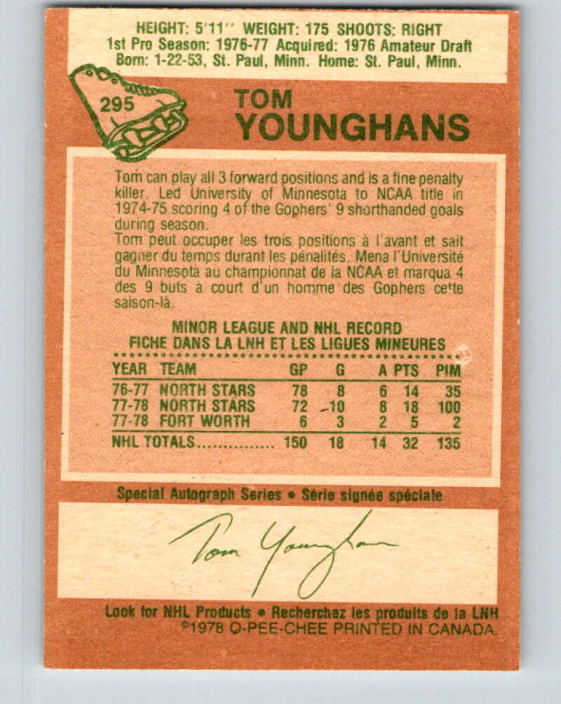 1978-79 O-Pee-Chee #295 Tom Younghans RC Rookie North Stars V25018
