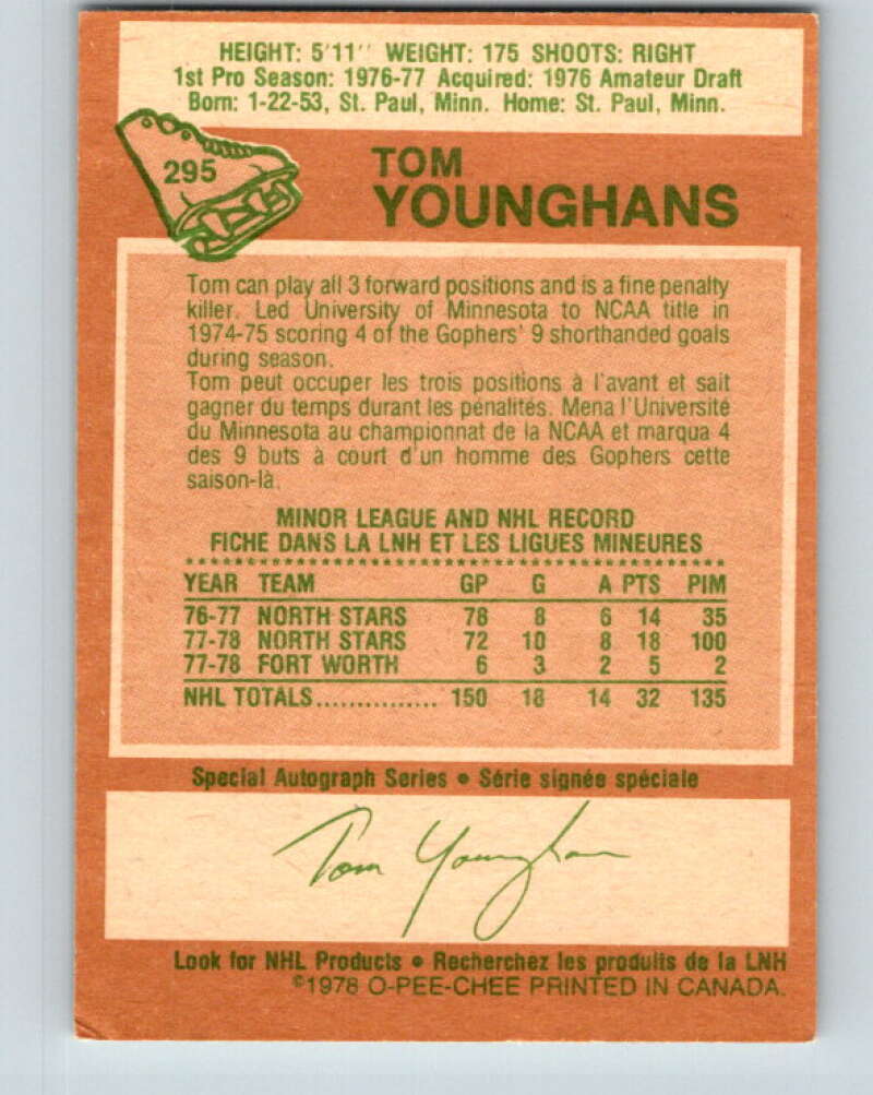 1978-79 O-Pee-Chee #295 Tom Younghans RC Rookie North Stars V25019