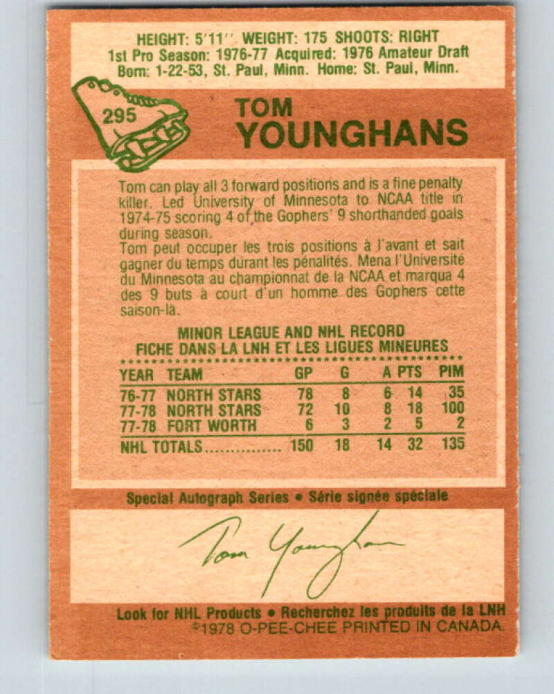 1978-79 O-Pee-Chee #295 Tom Younghans RC Rookie North Stars V25021