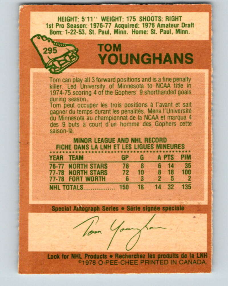 1978-79 O-Pee-Chee #295 Tom Younghans RC Rookie North Stars V25027