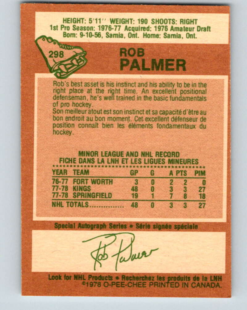 1978-79 O-Pee-Chee #298 Rob Palmer RC Rookie Kings V25056