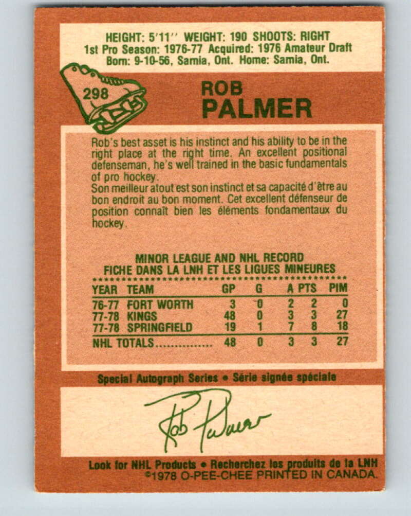 1978-79 O-Pee-Chee #298 Rob Palmer RC Rookie Kings V25063