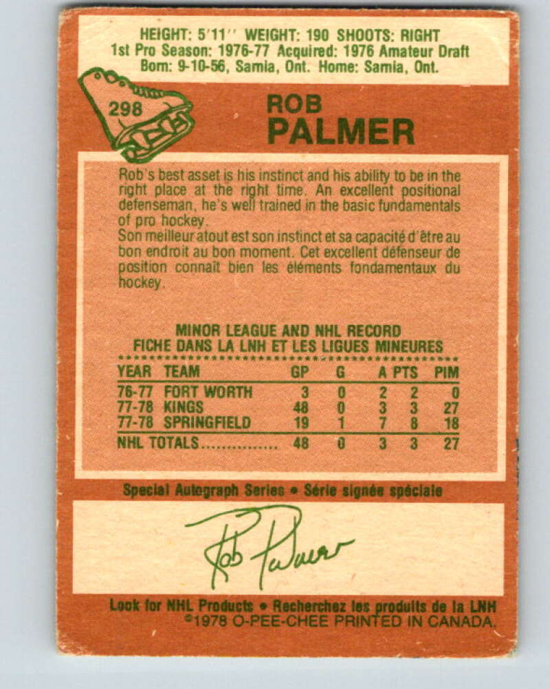 1978-79 O-Pee-Chee #298 Rob Palmer RC Rookie Kings V25064