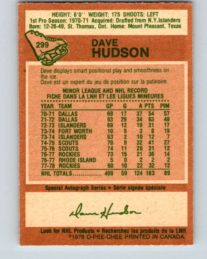 1978-79 O-Pee-Chee #299 Dave Hudson Colorado Rockies V25075