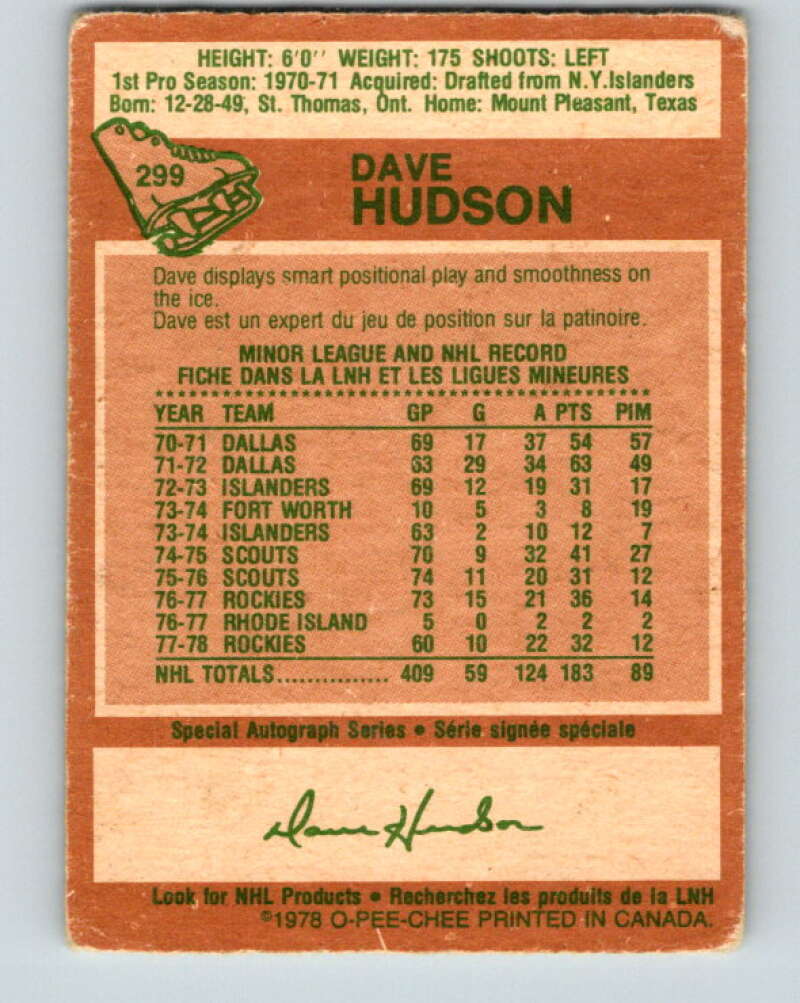 1978-79 O-Pee-Chee #299 Dave Hudson Colorado Rockies V25077