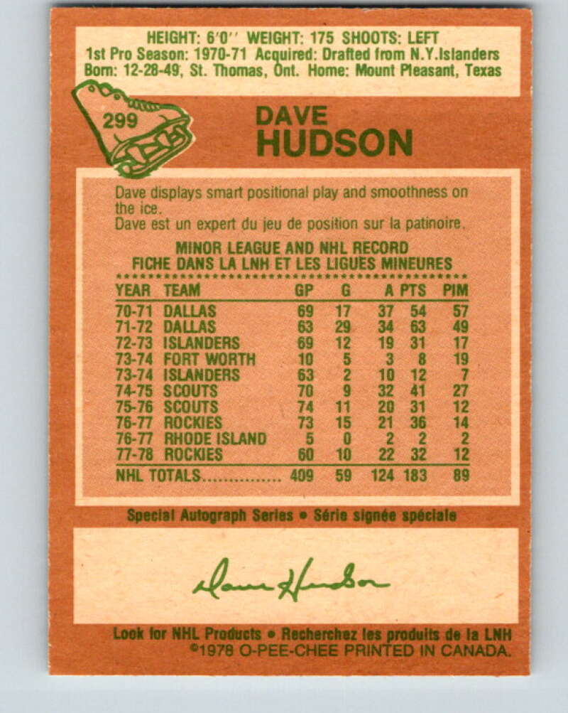 1978-79 O-Pee-Chee #299 Dave Hudson Colorado Rockies V25080