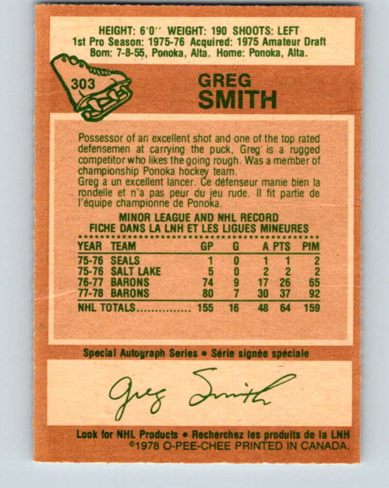 1978-79 O-Pee-Chee #303 Greg Smith Minnesota North Stars V25112