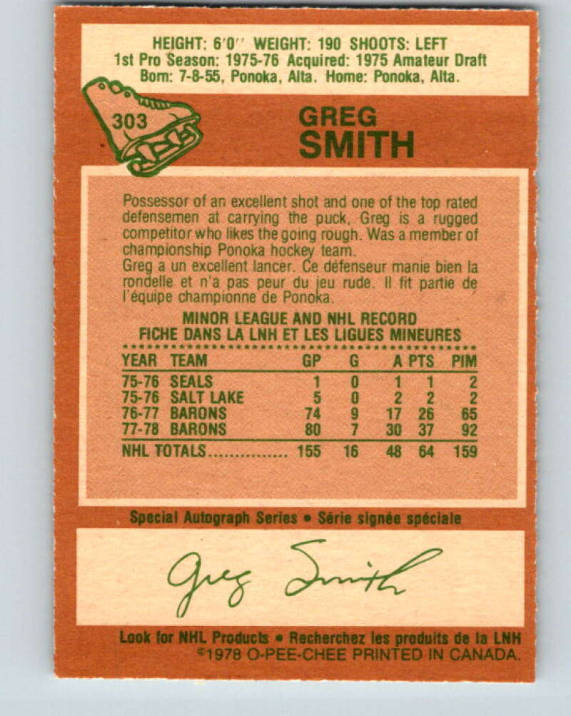 1978-79 O-Pee-Chee #303 Greg Smith Minnesota North Stars V25117