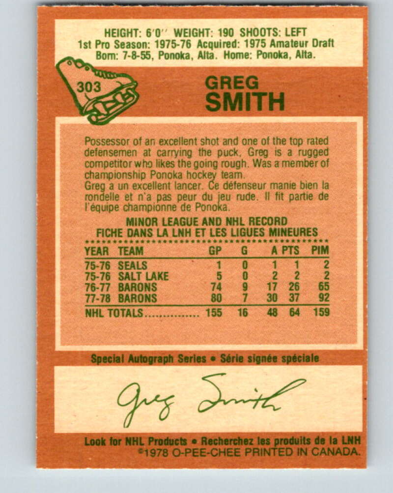 1978-79 O-Pee-Chee #303 Greg Smith Minnesota North Stars V25118