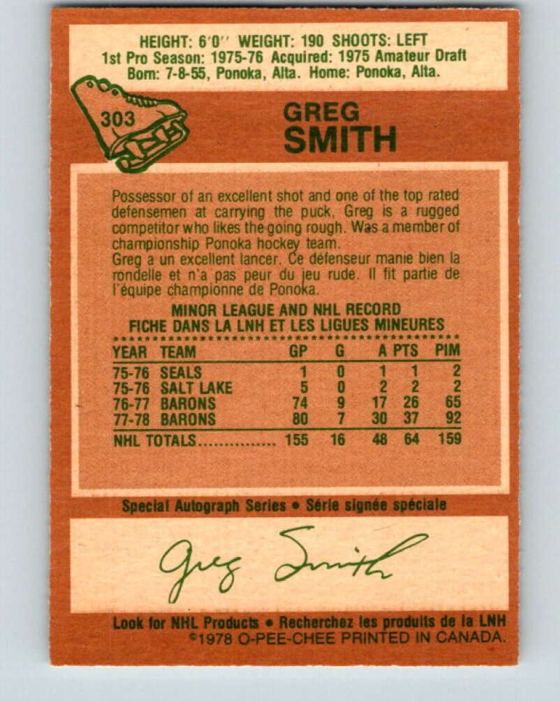 1978-79 O-Pee-Chee #303 Greg Smith Minnesota North Stars V25123