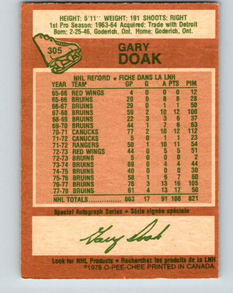 1978-79 O-Pee-Chee #305 Gary Doak Boston Bruins V25156
