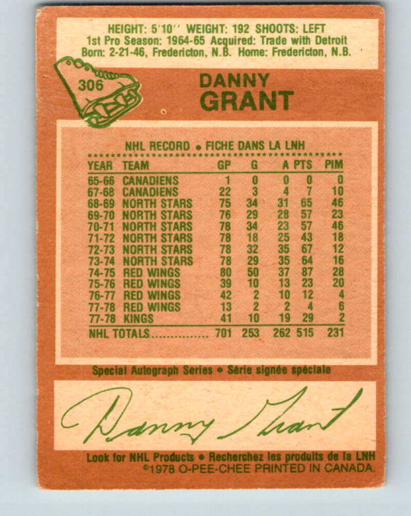 1978-79 O-Pee-Chee #306 Danny Grant Los Angeles Kings V25157