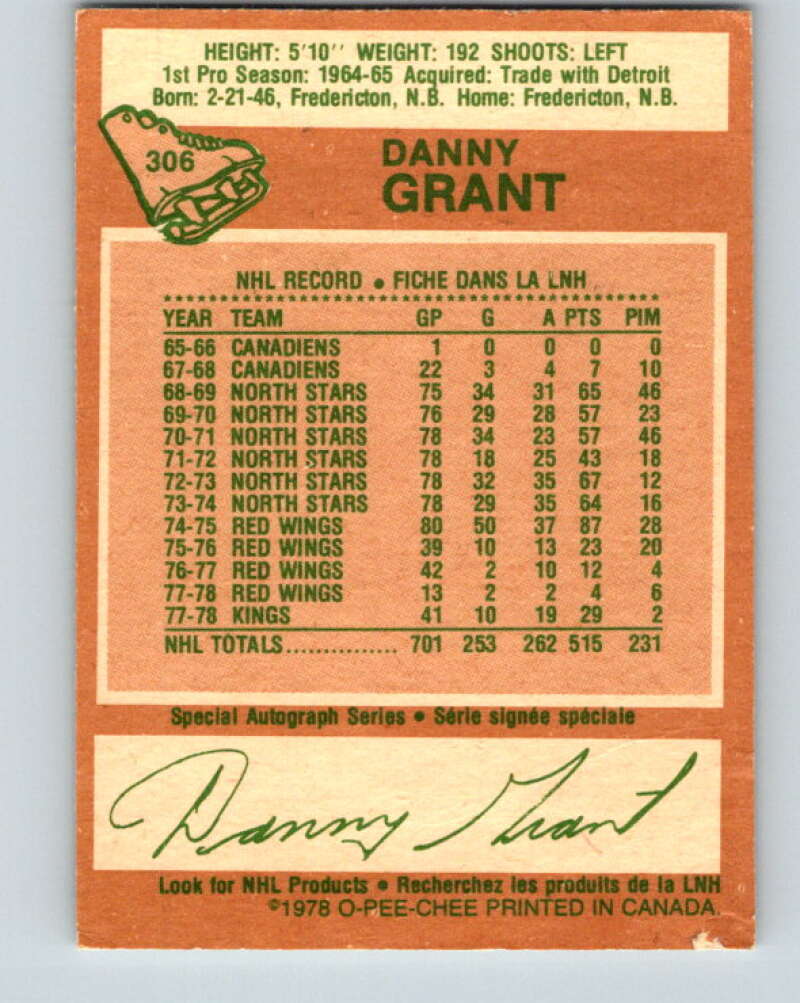 1978-79 O-Pee-Chee #306 Danny Grant Los Angeles Kings V25158
