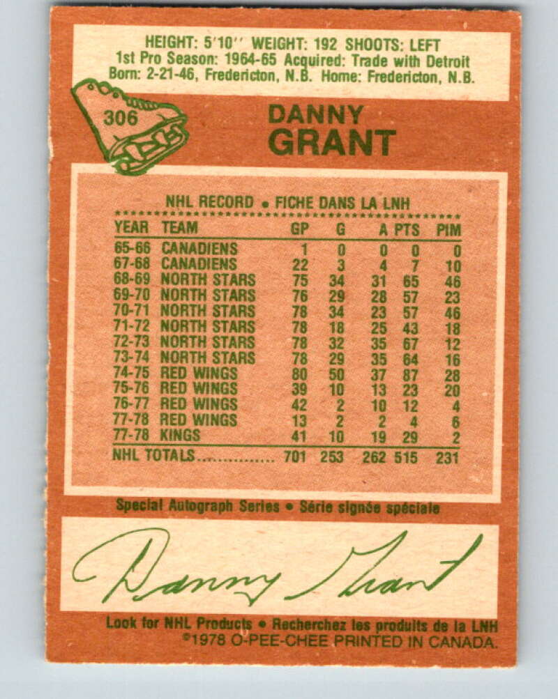 1978-79 O-Pee-Chee #306 Danny Grant Los Angeles Kings V25159