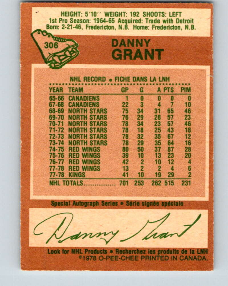 1978-79 O-Pee-Chee #306 Danny Grant Los Angeles Kings V25162